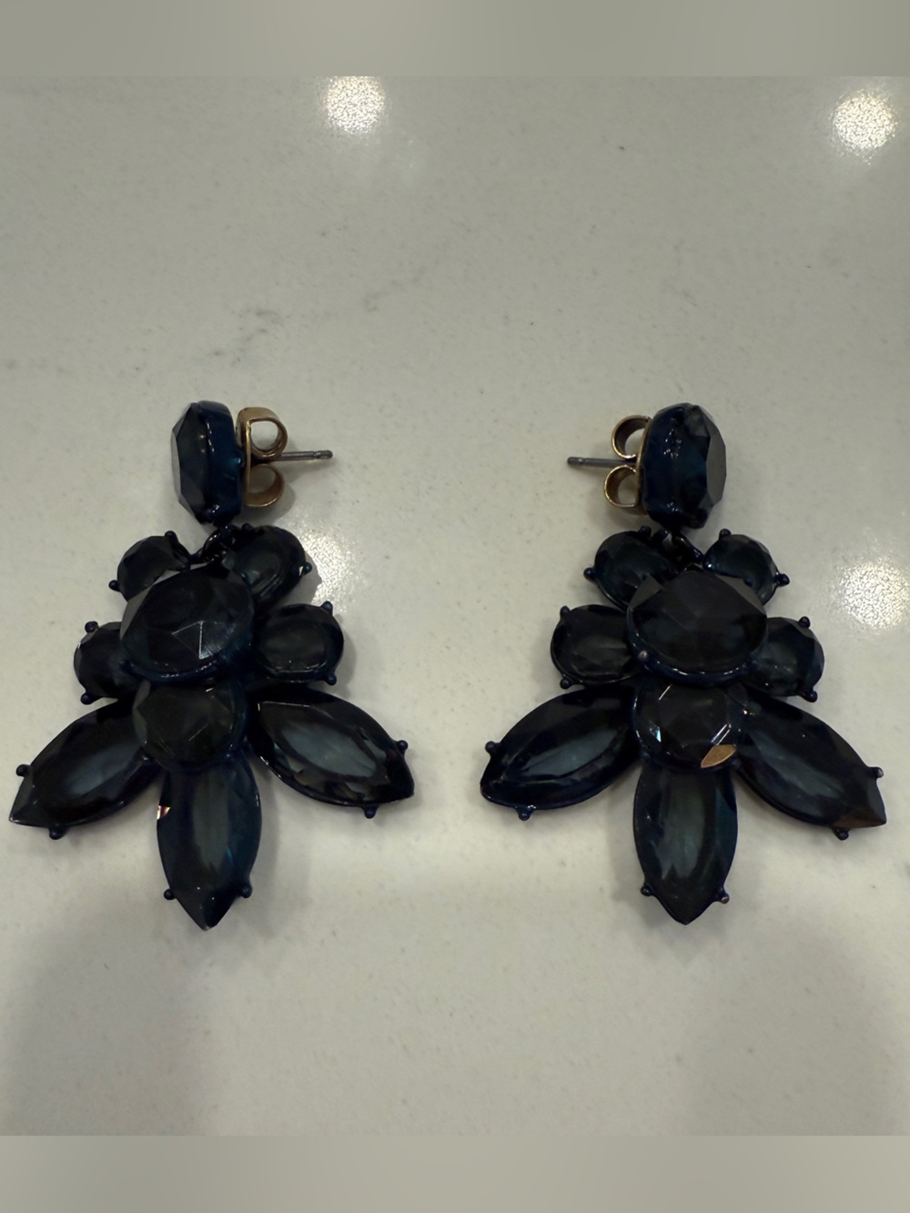 J.Crew Cab Fan Crystal Statement Drop Earrings Navy Blue